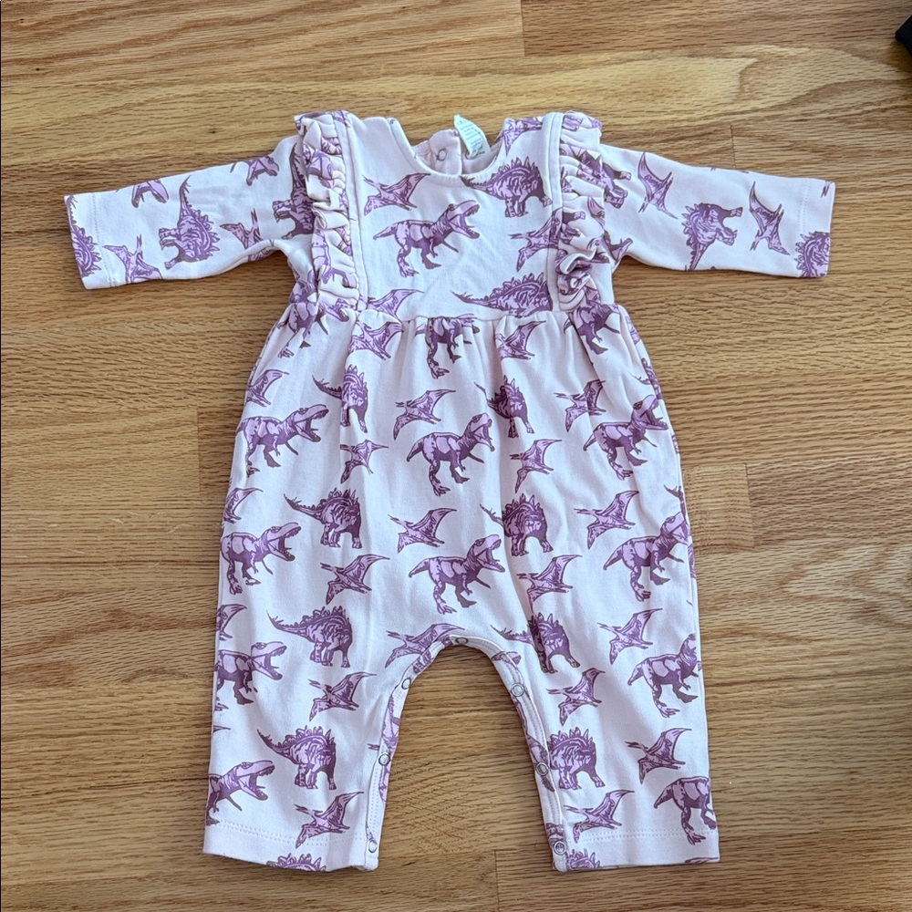 Pink with Purple Dinosaur Print Baby Romper